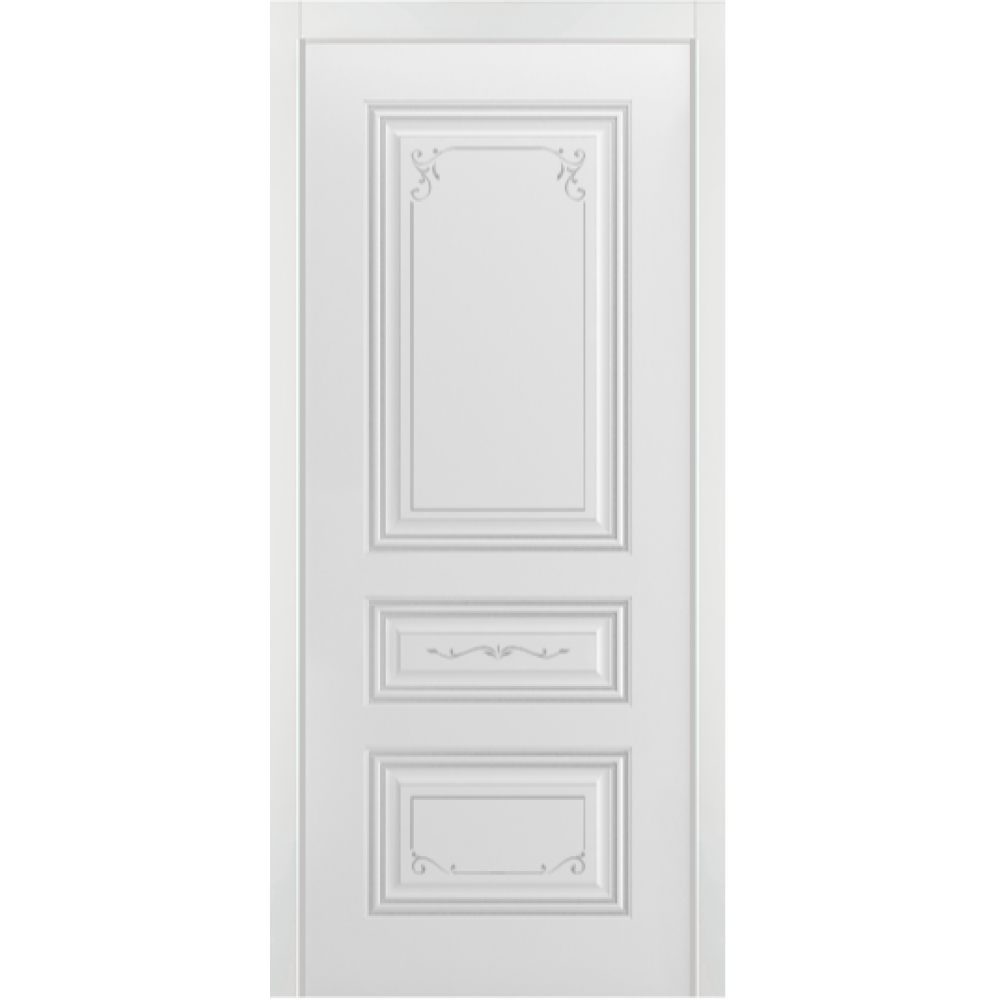Межкомнатная дверь Трио Грейс B2 Эмаль Белая Патина Серебро