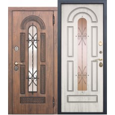 Входная металлическая дверь со стеклопакетом и ковкой Vikont Сосна Белая